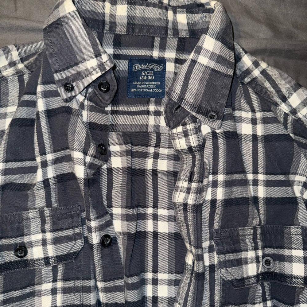 Eddie Bauer Unisex Gray and White Checkered Shirt